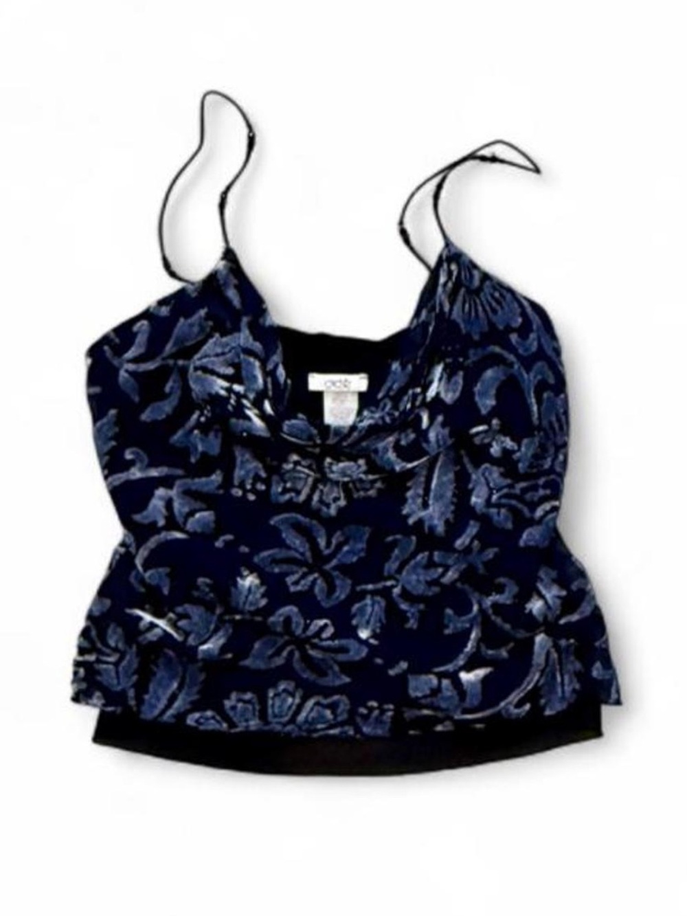Vintage Cache Grey Blue Velvet Burnout Camisole with Beaded Straps